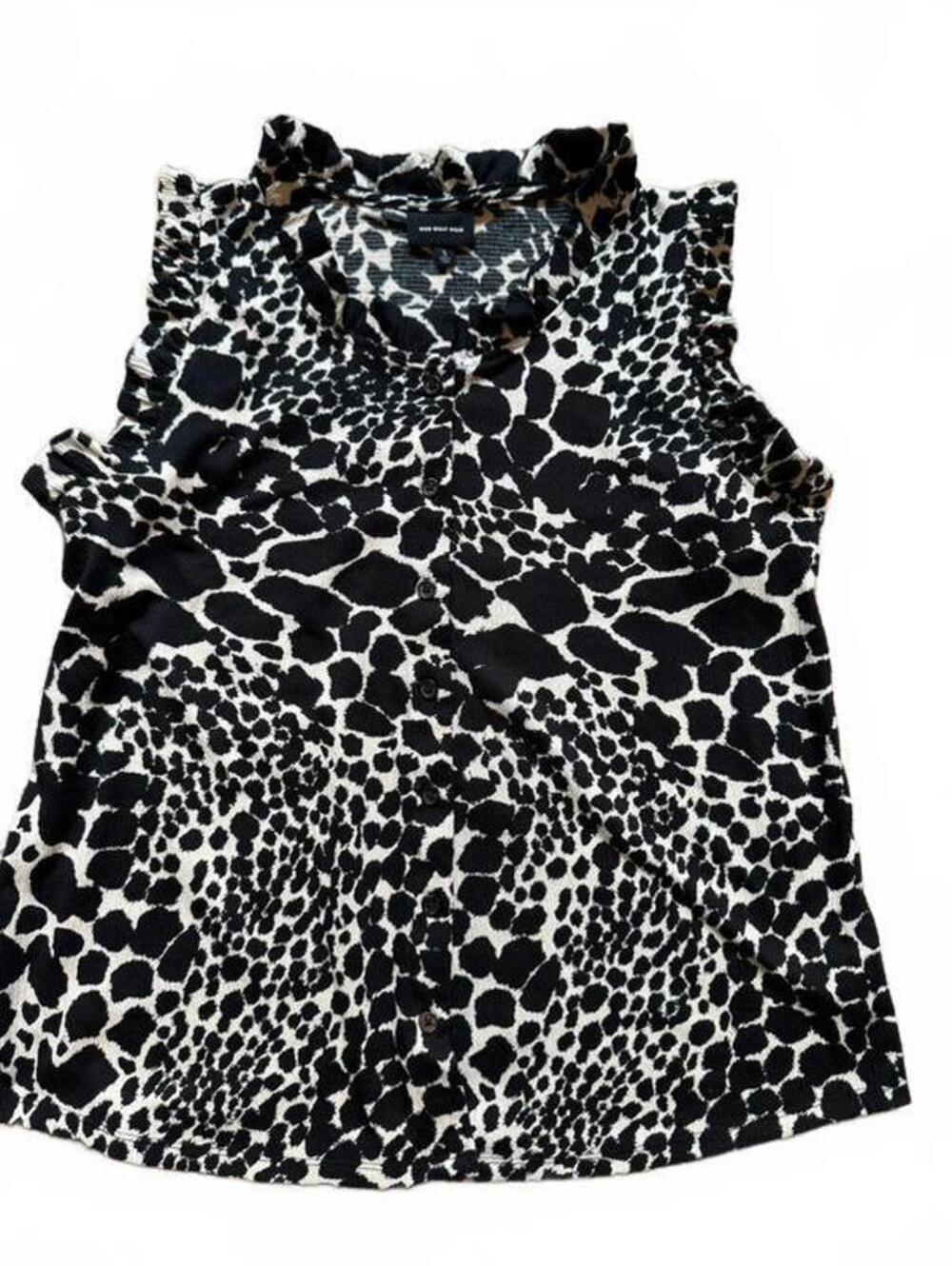 Who What Wear Women's Black and Cream Animal Print Sleeveless Top Size Small